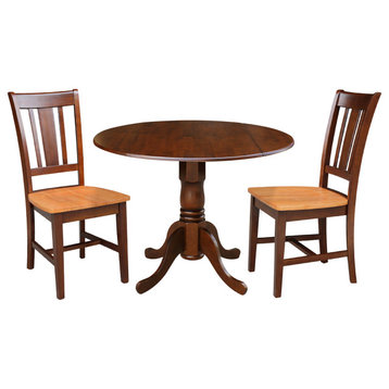 42"Dual Drop Leaf Dining Table with 2 Slat Back Dining Chairs