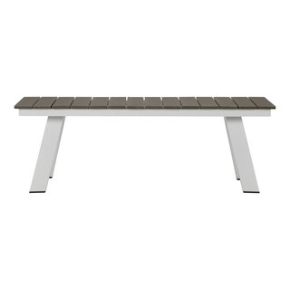 Benzara BM287849 Outdoor Dining Bench, Gray Polyresin Top, White ...