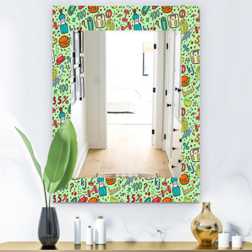 Designart Diet Green Pattern Modern Frameless Vanity Mirror, 24x32