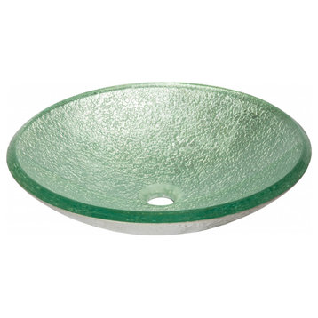 Pale Green Pearls Embossed Glass Vessel Sink for Bathroom, 18 Inch