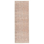 Jaipur Living - Machine Washable Jaipur Living Marquesa Trellis Light Pink/Blue Area Rug, 2'6"x7 - The Kindred collection melds the timelessness of vintage designs with modern, livable style. The Marquesa area rug boasts an elegantly distressed Turkish diamond pattern in contemporary tones of light pink, blue, gold, and brown. This low-pile rug is made of soft polyester and features a one-of-a-kind antique rug digitally printed design.
