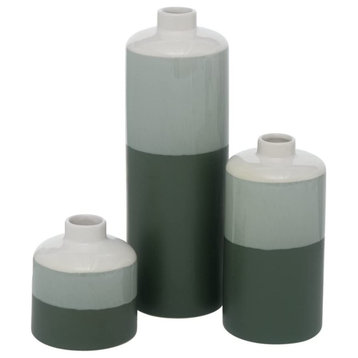 Green Gray Glaze Dipped Cylinder Vase, Set of 3