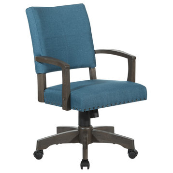 Santina Bankers Chair With Antique Gray Finish and Blue Fabric