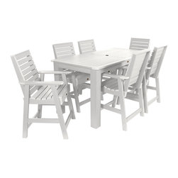 Highwood USA - Weatherly 7-Piece Rectangular Counter-Height Dining Set, Weathered Acorn, White - Outdoor Pub And Bistro Sets
