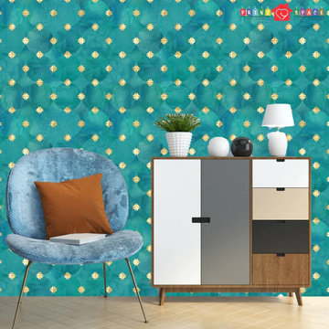 Green Beige Gold Art Deco Wallpaper