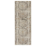 Jaipur Living - Vibe Airi Medallion Gray and Beige Area Rug, 3'x8' - The stunning En Blanc collection captures the elegance of neutral, vintage-inspired patterns and melds Old World aesthetics with an updated and luxurious vibe. The Airi rug boasts a distressed, repeat medallion motif in tonal hues of gray, tan, and light taupe. Soft and lustrous, this chameleon-like design emulates the timeless style of a Turkish hand-knotted rug, but in an accessible polyester and viscose power-loomed quality.