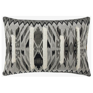 Grey Linen 12"x18" Oblong Sofa Pillow Case Abstract with Lace - Moroccan Canopy