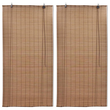 vidaXL Roller Blind Window Shade with Pull Cord Blackout Blind 2 Pcs Bamboo