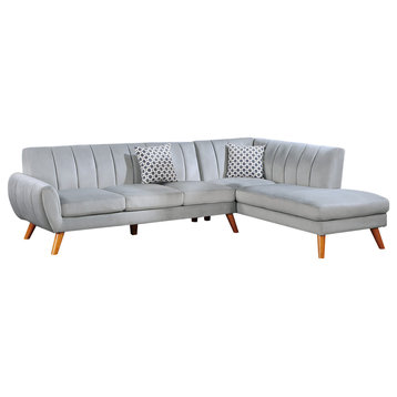 Benzara BM286296 Sectional Sofa Set, Chaise Lounger, Tufted Velvet, Light Gray