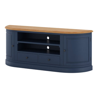 Grinnell Solid Wood Two Tone Curved Blue Media Stand With Storage