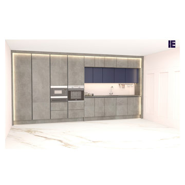 I-shaped Handleless Kitchen in Beton Ares and Marine Blue by Inspired Elements