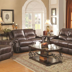 Coaster 3 Pieces Sir Rawlinson Brown Reclining Sofa Set - Living Room Furniture Sets