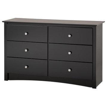 Modern Double Dresser, 6 Spacious Storage Drawers With Round Knobs
