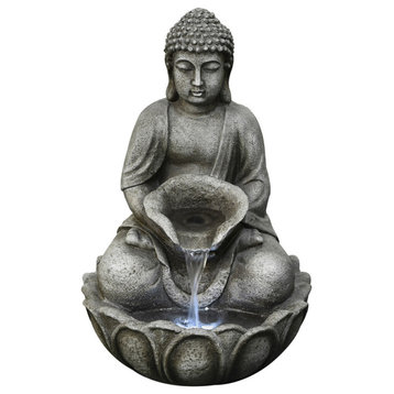 21" Buddha Statue Indoor/Outdoor Garden Fountain, LED Lights Patio, Deck, Porch