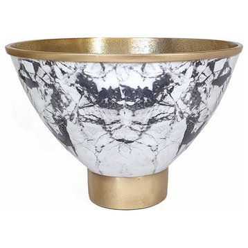 Sinzo 10" Tapered Bowl, Gold Aluminum, Textured Design, Black, White