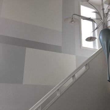 Mondrian Style Contemporary Mural in Grays and White