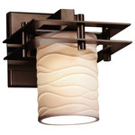 Justice Design Group - Limoges Metropolis Wall Sconce, Cylinder With Flat Rim - Limoges - Metropolis Wall Sconce (2 Flat Bars) - Cylinder with Flat Rim - Dark Bronze Finish with Waves Shade - Incandescent