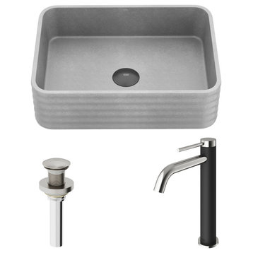 Cadman Concreto Stone Bath Vessel Sink, Faucet/Pop-Up Drain, Brushed Nickel