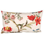 Studio Design Interiors - Beautiful Garden Kidney 90/10 Duck Insert Pillow With Cover, 12x22 - A grand floral design jumps off the face of this gorgeous pillow. Deep orange reds, golden rod, sage greens and a splash of blue make a stately presentation. Finished with a perfecty coordinated linen back in sage green. Just grand.