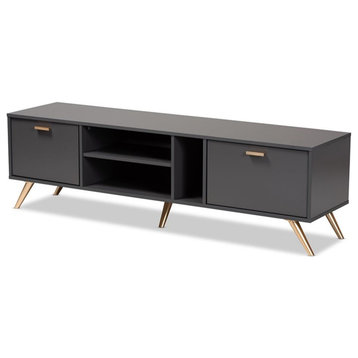 Bowery Hill Contemporary Wood TV Stand for TVs up to 63" in Dark Gray/Gold