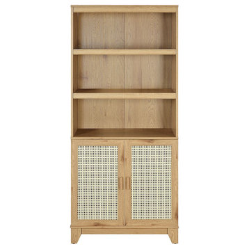 Sheridan Modern Cane Bookcase With Adjustable Shelves, Nature