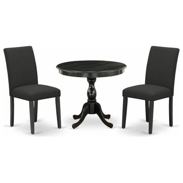 3 Pc Dinette Set S, 1 Wooden Table, 2 Black Chairs,Black