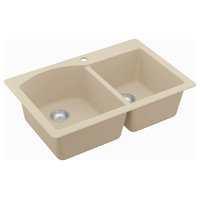Karran Drop-In Quartz 33" 1-Hole 60/40 Double Bowl Kitchen Sink, Bisque