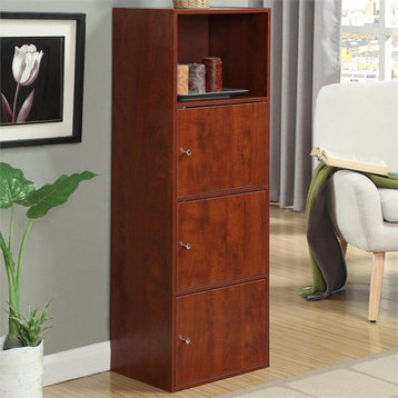Convenience Concepts Xtra Storage Three-Door Bookcase in Cherry Wood Finish