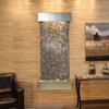 Inspiration Falls Water Fountain, Natural Green Slate, Stainless Steel, Square