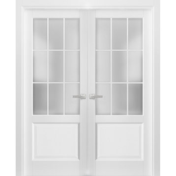 Solid French Double Doors Glass | Felicia 3309 Matte White | Wood, 72" X 80"