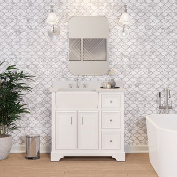 Zelda 36" Bathroom Vanity, Base: White, Top: Quartz