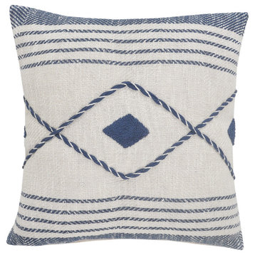 Ox Bay Handwoven Blue/White Geometric Organic Cotton Pillow Cover, 20"x20"