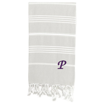 Lucky Pestemal Towel, Gray, Chancery Purple Font, P