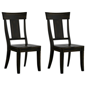 Arbor Hill Panel Back Wood Dining Chair, Set of 2, Antique Black