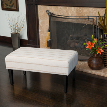 Contemporary Living Room Space w/ Fabric Bench Footstool Ottoman