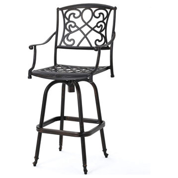 Outdoor Bar Stool, Unique Patterned Backrest and Lattice Seat, Shiny Copper