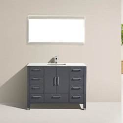 48" Matte Grey Vanity with White Quartz Counter Top - Bathroom Vanities And Sink Consoles