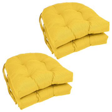 16" Solid Twill U-shaped Tufted Chair Cushions, Set of 4, Yellow