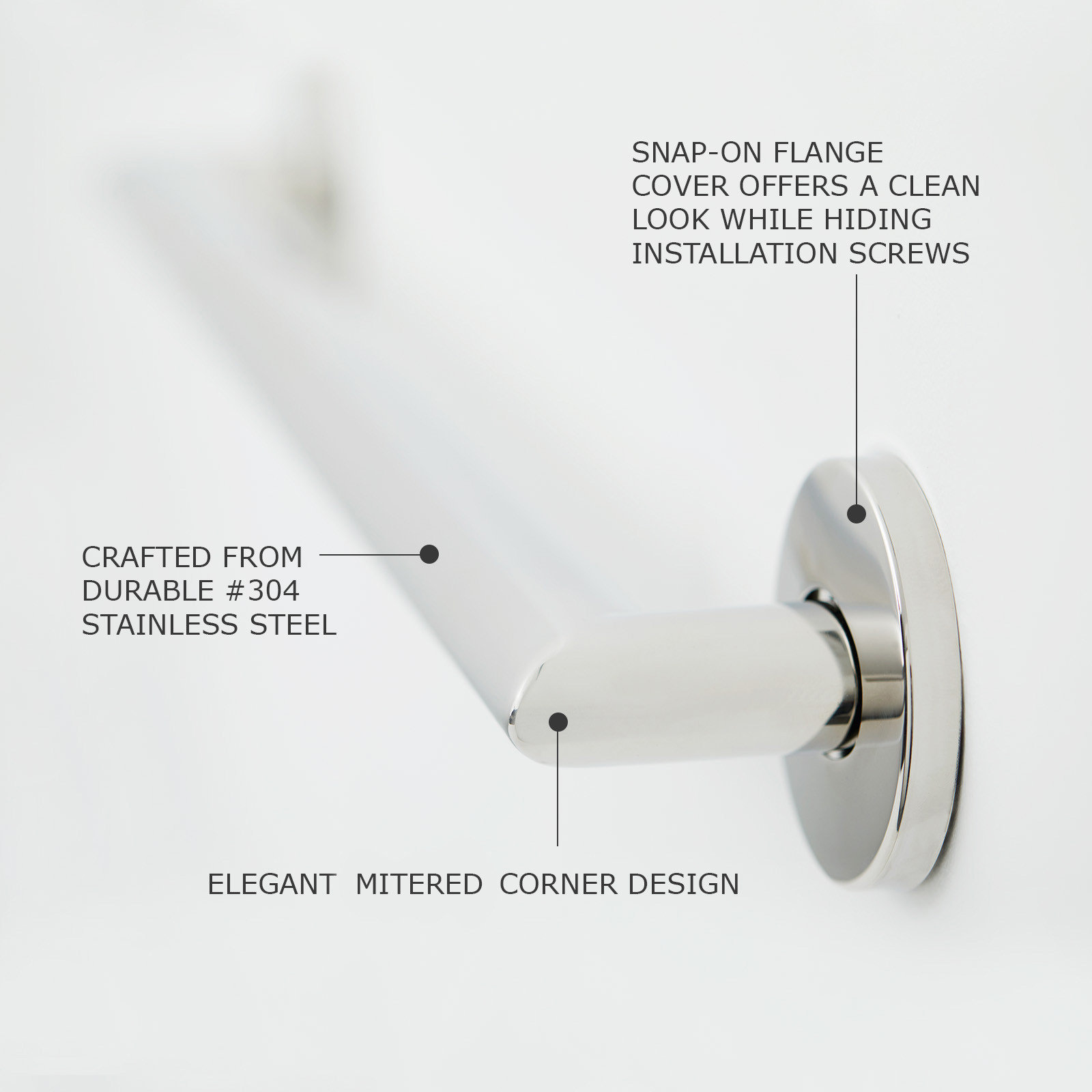 Coronado Designer Oval Bathroom Shower Grab Bar, Mitered Corners, Polished, 12"