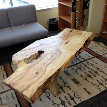 Horse Chestnut Slab Coffee Table w/ Slab and Glass Support