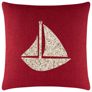 Sparkles Home Shell Sailboat Pillow, Red, 20x20