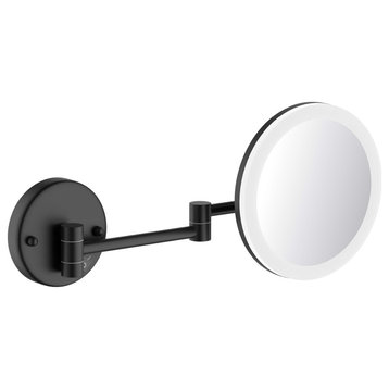 Circular LED Wall Mount One Side 5x Magnifying Make Up Mirror, Matte Black