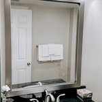 Frame My Mirror - Meade Framed Wall Mirror, Silver, 36"x24" - Brushed metallic tones are paired with the unpretentious lines of the Meade to create a contemporary framed mirror. The shallow depth of the Meade makes this an ideal choice for areas with limited space.