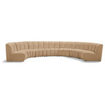 Meridian Furniture - Infinity Channel Tufted Velvet Modular Chair, Camel, 7 Piece - Create a seating group that works for every possible situation with this Infinity modular 7-piece sectional and other pieces in the Infinity collection. Upholstered in soft Camel velvet material that feels great against the skin and offers long-wearing beauty, this piece fits with other Infinity items for an infinite number of combinations that get your seating requirements just right but that look just as nice when used on their own.