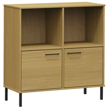vidaXL Bookshelf Bookcase with Metal Legs Storage Cabinet OSLO Brown Solid Wood