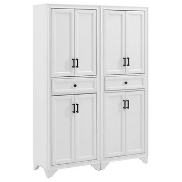 Crosley Furniture Tara Wood 4 Door Pantry Set in Distressed White (Set of 2)