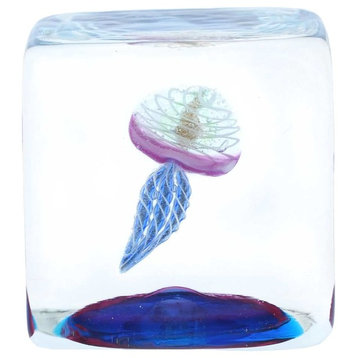 GlassOfVenice Murano Glass Aquarium Cube With Jellyfish