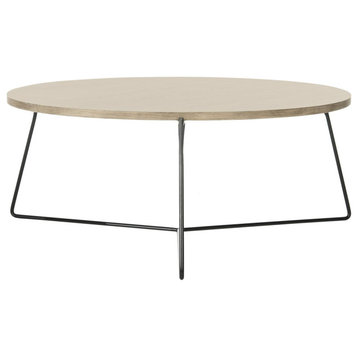 Modern Coffee Table, Steel Metal Slender Legs With Round Top, Light Brown