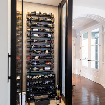 Small Refrigerated Wine Space in Mozambique Wood with Black Metal Storage