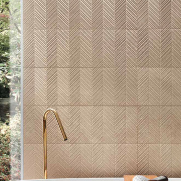 Modern beige bathroom with textured wall tiles